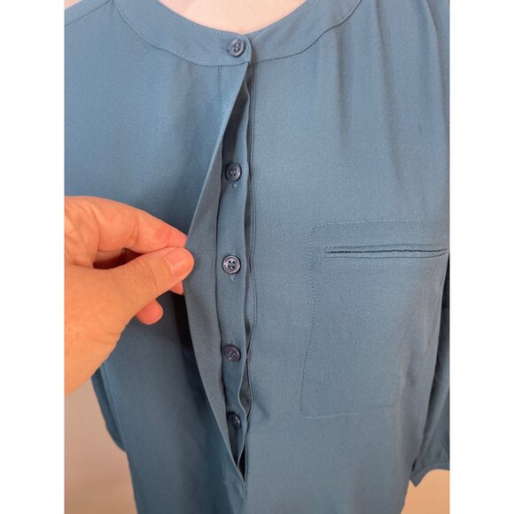 NYDJ Womens Blue Long-Sleeve Button-Front Blouse With Pleated Back & Pocket Deta - Picture 6 of 9